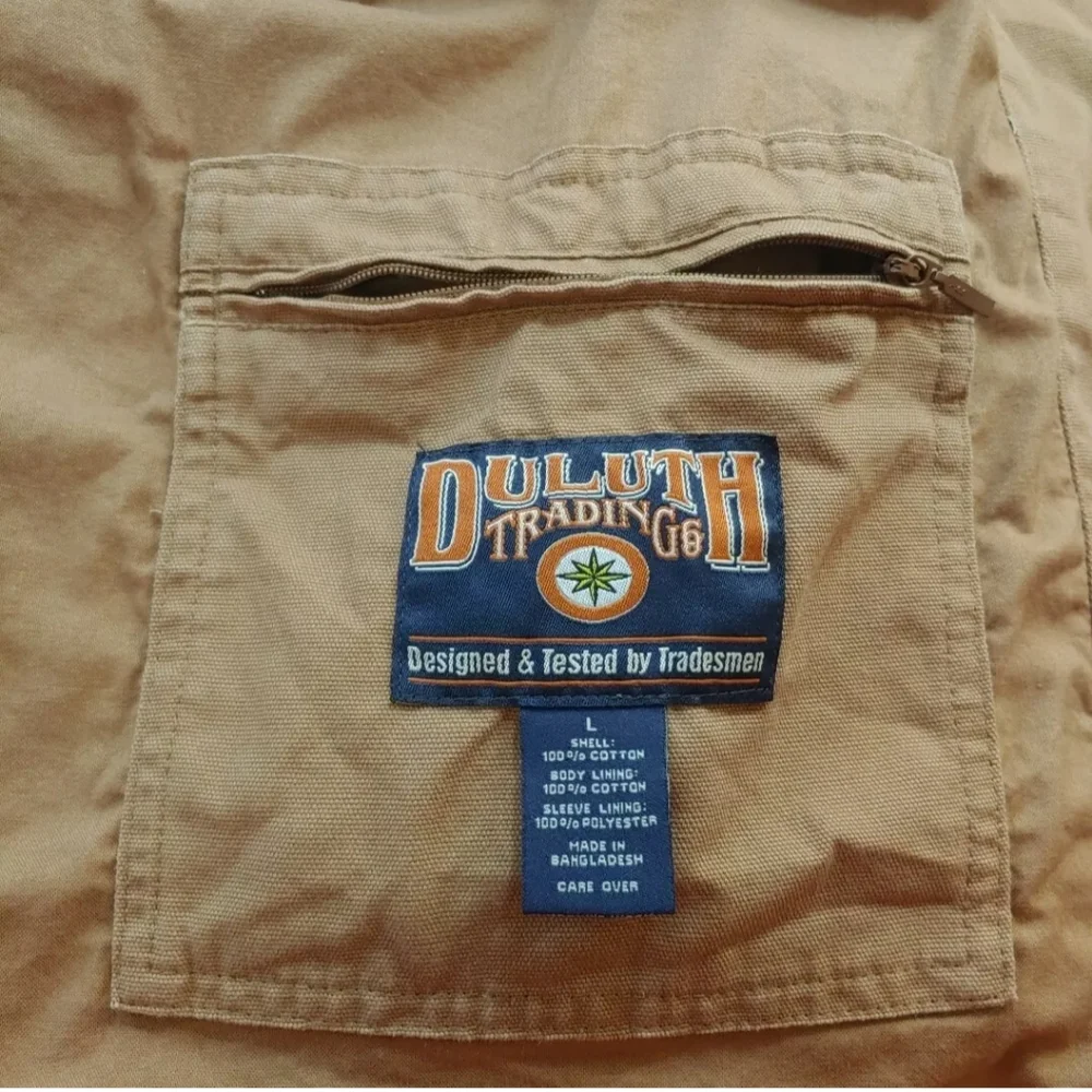 Duluth Chore Sports Coat Blazer Jacket Men L Fire Hose Canvas Cargo Pocket Brown